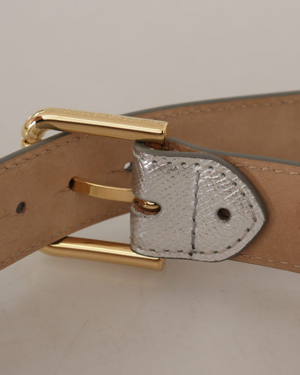 Dolce & Gabbana Silver Leather Gold Tone Logo Metal Waist Buckle Belt