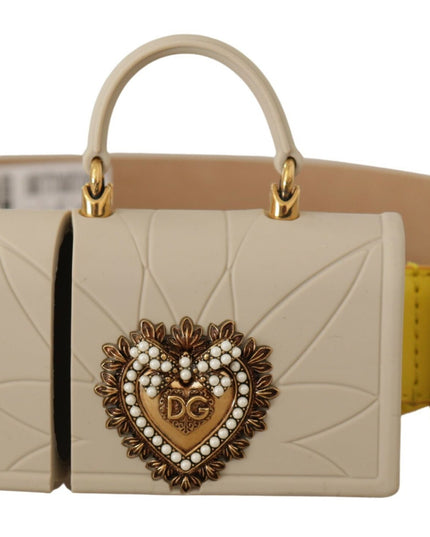 Dolce & Gabbana Yellow Leather Devotion Heart Micro Bag Headphones Belt
