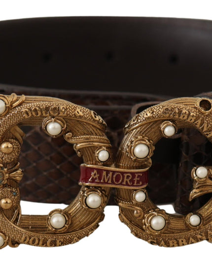Dolce & Gabbana Brown Amore Animal Print Exotic Leather Logo Buckle Belt