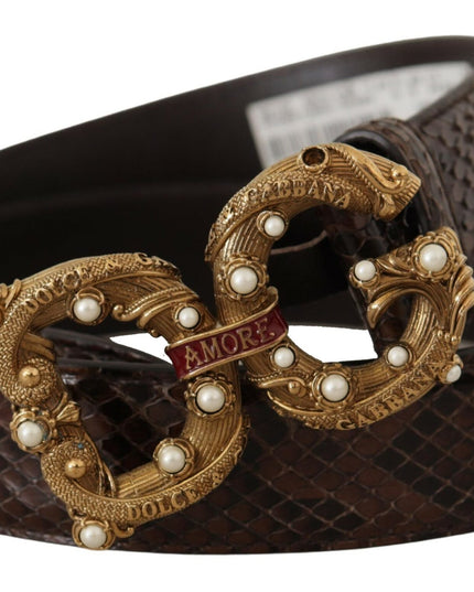 Dolce & Gabbana Brown Amore Animal Print Exotic Leather Logo Buckle Belt