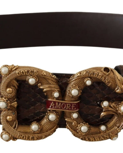 Dolce & Gabbana Brown Amore Animal Print Exotic Leather Logo Buckle Belt