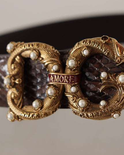 Dolce & Gabbana Brown Amore Animal Print Exotic Leather Logo Buckle Belt