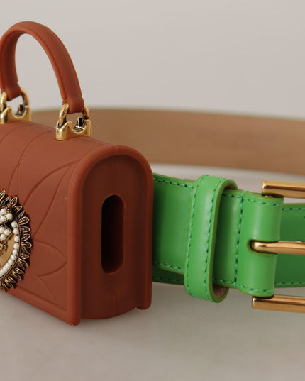 Dolce & Gabbana Green Leather Devotion Heart Micro Bag Headphones Belt