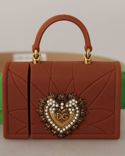 Dolce & Gabbana Green Leather Devotion Heart Micro Bag Headphones Belt