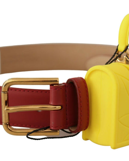 Dolce & Gabbana Red Leather Yellow DEVOTION Heart Bag Buckle Belt
