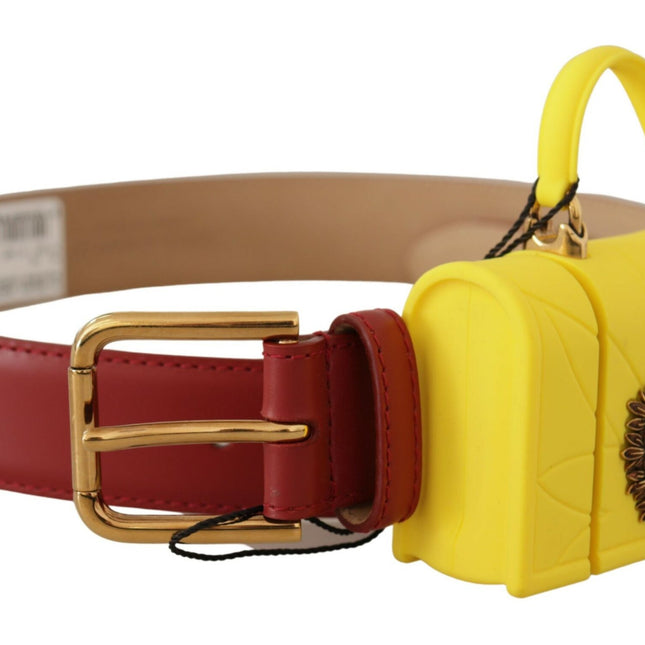 Dolce & Gabbana Red Leather Yellow DEVOTION Heart Bag Buckle Belt
