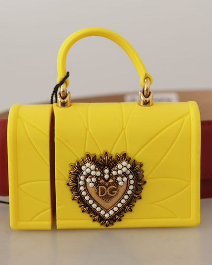 Dolce & Gabbana Red Leather Yellow DEVOTION Heart Bag Buckle Belt