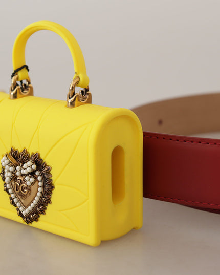Dolce & Gabbana Red Leather Yellow DEVOTION Heart Bag Buckle Belt