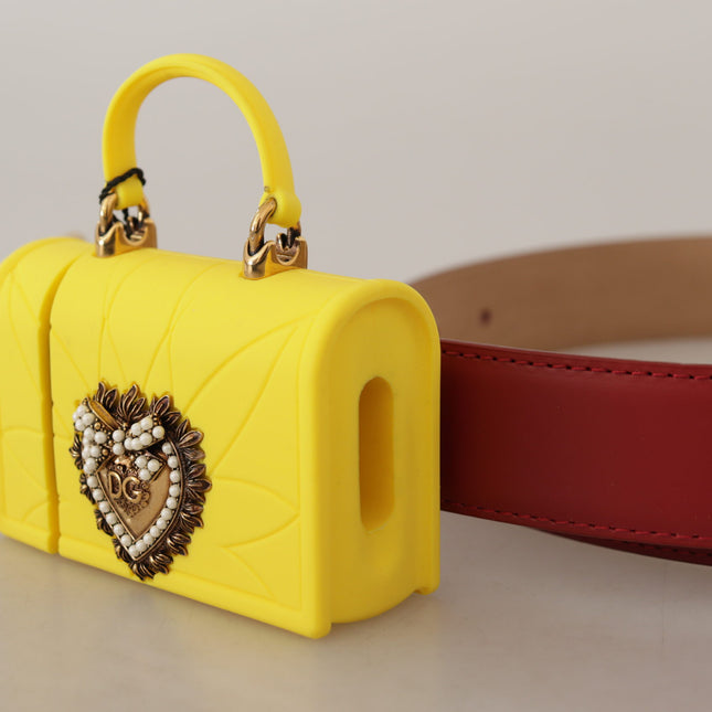 Dolce & Gabbana Red Leather Yellow DEVOTION Heart Bag Buckle Belt