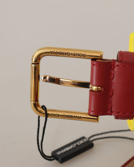 Dolce & Gabbana Red Leather Yellow DEVOTION Heart Bag Buckle Belt