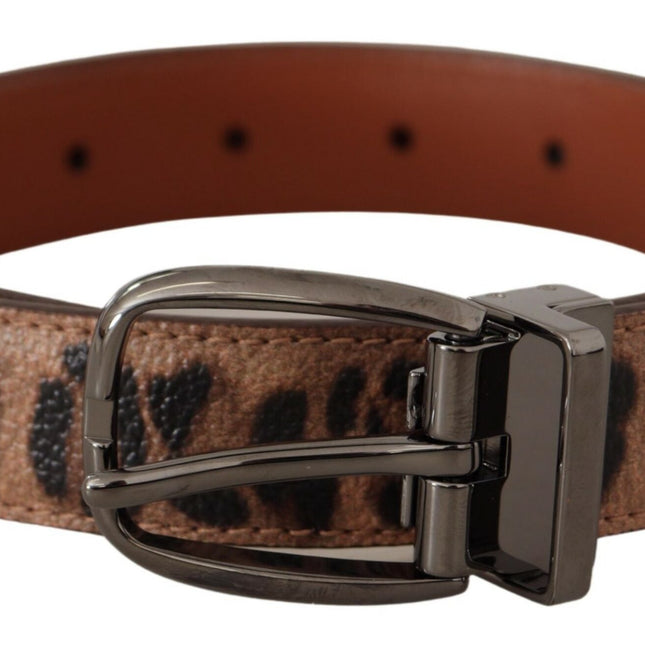Dolce & Gabbana Brown Leopard Embossed Leather Buckle Belt