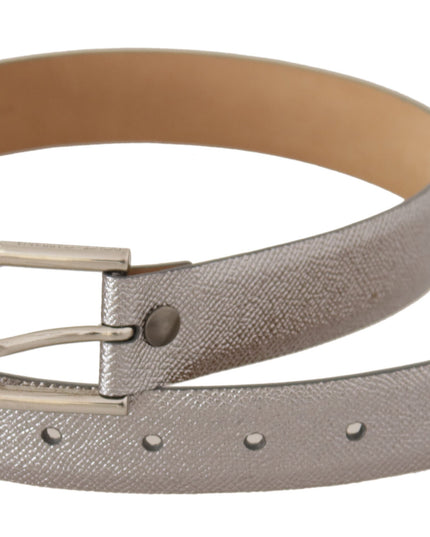 Dolce & Gabbana Metallic Silver Leather Metal Waist Buckle Belt