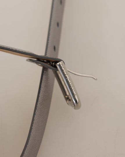 Dolce & Gabbana Metallic Silver Leather Metal Waist Buckle Belt