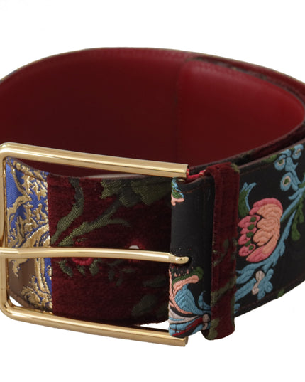Dolce & Gabbana Red Embroidered Leather Gold Logo Metal Buckle Belt