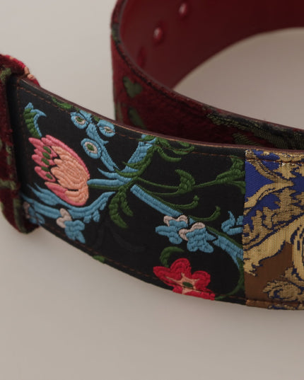 Dolce & Gabbana Red Embroidered Leather Gold Logo Metal Buckle Belt