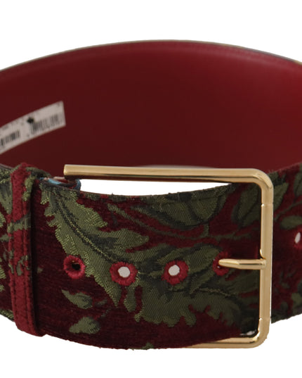 Dolce & Gabbana Red Embroidered Leather Gold Logo Metal Buckle Belt