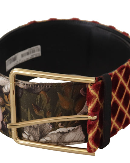Dolce & Gabbana Multicolor Wide Leather Floral Gold Metal Buckle Belt