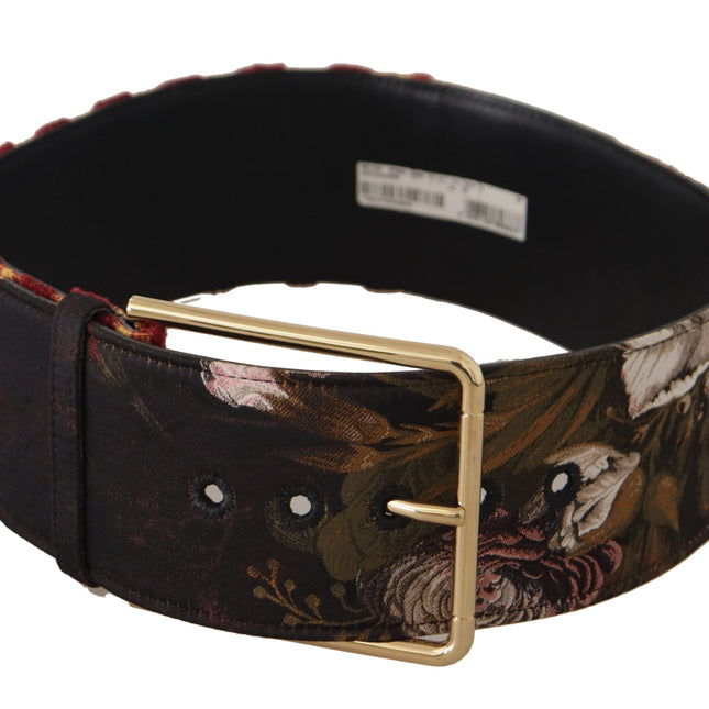 Dolce & Gabbana Multicolor Wide Leather Floral Gold Metal Buckle Belt