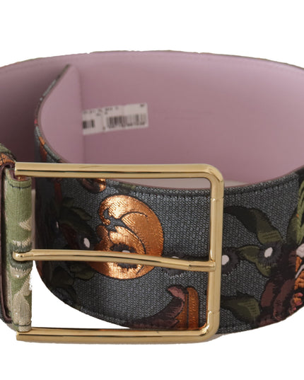 Dolce & Gabbana Multicolor Leather Embroidered Gold Metal Buckle Belt