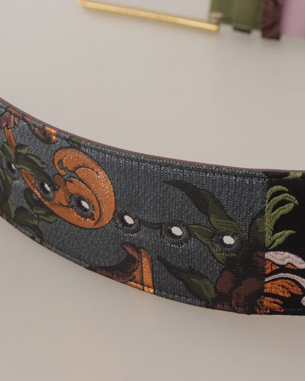 Dolce & Gabbana Multicolor Leather Embroidered Gold Metal Buckle Belt