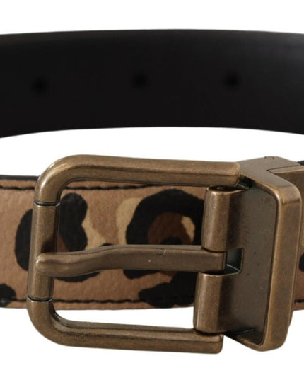 Dolce & Gabbana Brown Leather Leopard Print Bronze Metal Buckle Belt