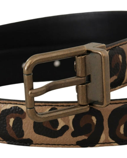 Dolce & Gabbana Brown Leather Leopard Print Bronze Metal Buckle Belt