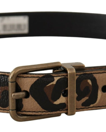 Dolce & Gabbana Brown Leather Leopard Print Bronze Metal Buckle Belt