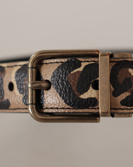 Dolce & Gabbana Brown Leather Leopard Print Bronze Metal Buckle Belt