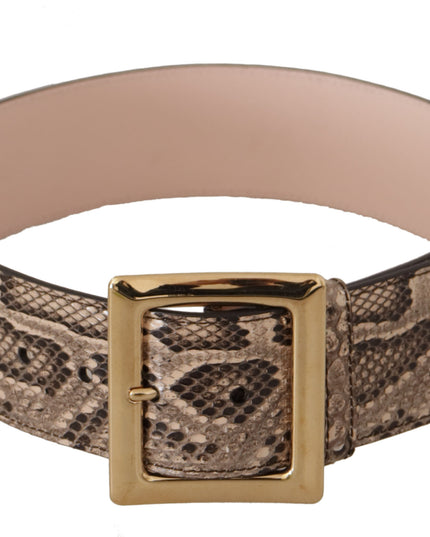 Dolce & Gabbana Beige Exotic Leather Wide Gold Metal Buckle Belt