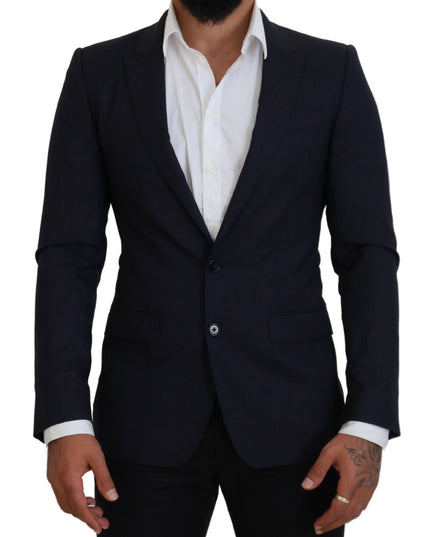 Dolce & Gabbana Blue Wool Slim Fit Formal Coat Blazer