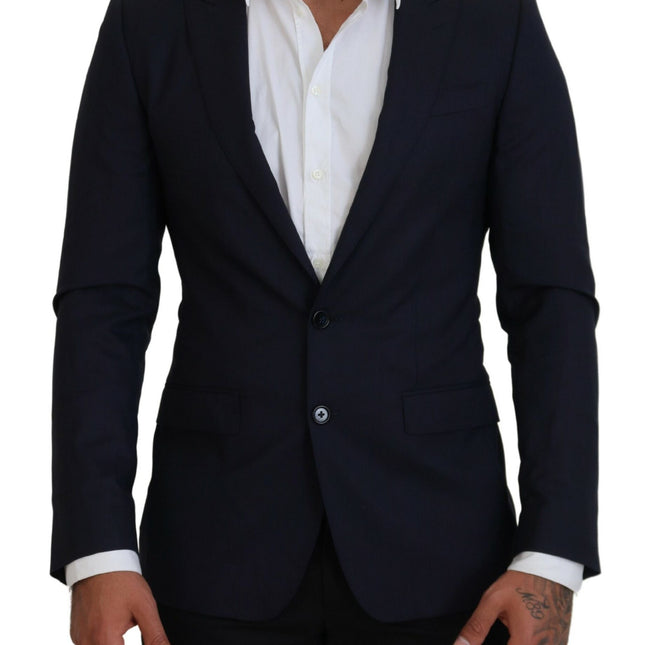 Dolce & Gabbana Blue Wool Slim Fit Formal Coat Blazer
