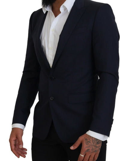 Dolce & Gabbana Blue Wool Slim Fit Formal Coat Blazer