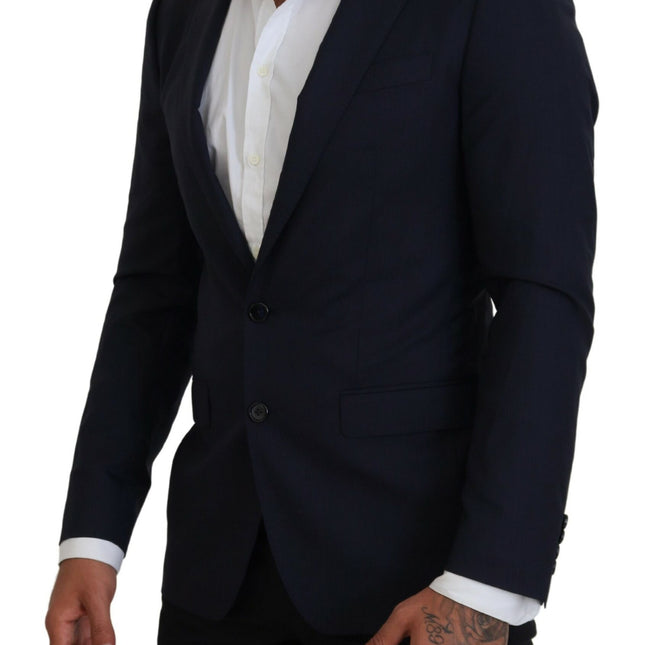 Dolce & Gabbana Blue Wool Slim Fit Formal Coat Blazer