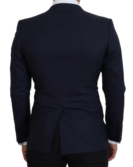 Dolce & Gabbana Blue Wool Slim Fit Formal Coat Blazer