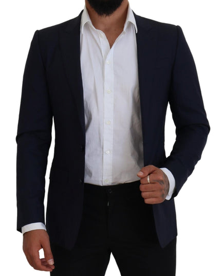 Dolce & Gabbana Blue Wool Slim Fit Formal Coat Blazer