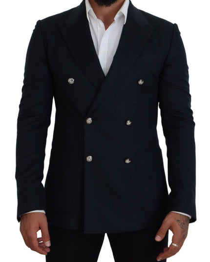 Dolce & Gabbana Blue Double Breasted Formal Coat Blazer