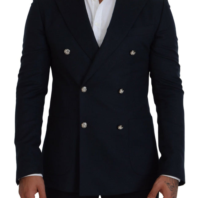 Dolce & Gabbana Blue Double Breasted Formal Coat Blazer