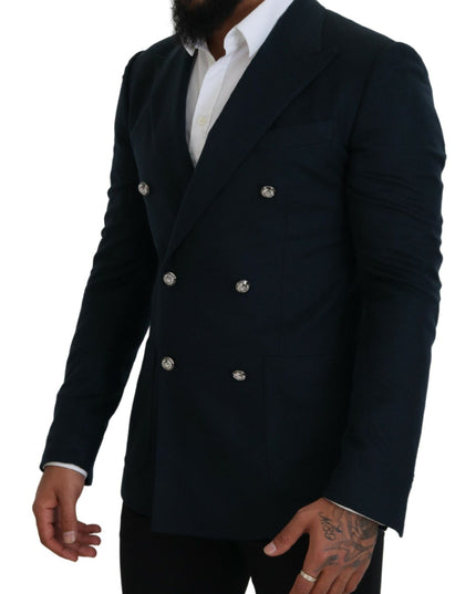 Dolce & Gabbana Blue Double Breasted Formal Coat Blazer