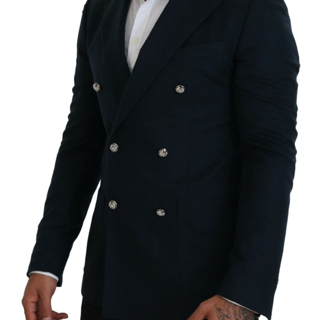 Dolce & Gabbana Blue Double Breasted Formal Coat Blazer