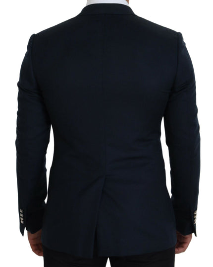 Dolce & Gabbana Blue Double Breasted Formal Coat Blazer