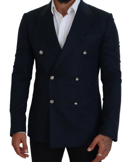 Dolce & Gabbana Blue Double Breasted Formal Coat Blazer