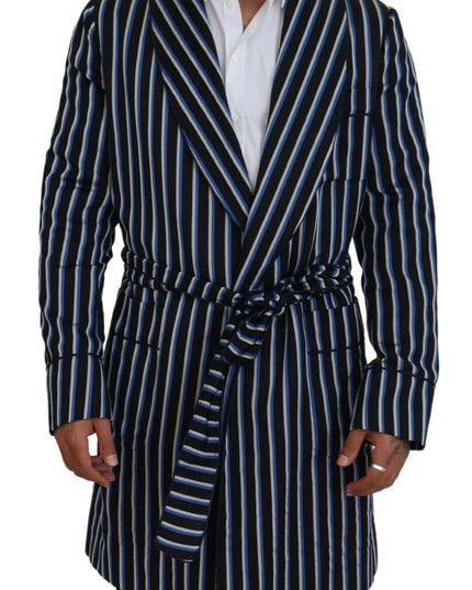 Dolce & Gabbana Black Blue Martini Printed Lining Robe