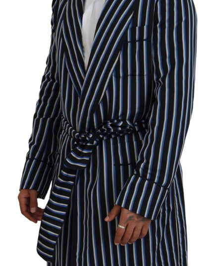 Dolce & Gabbana Black Blue Martini Printed Lining Robe