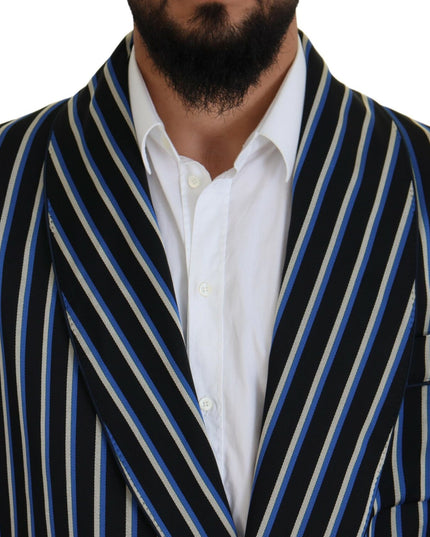 Dolce & Gabbana Black Blue Martini Printed Lining Robe