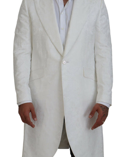 Dolce & Gabbana White Floral Brocade Trench Coat Jacket