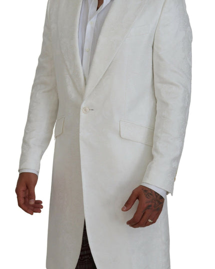 Dolce & Gabbana White Floral Brocade Trench Coat Jacket