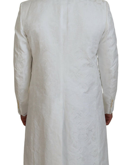 Dolce & Gabbana White Floral Brocade Trench Coat Jacket