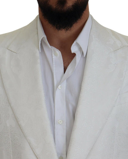 Dolce & Gabbana White Floral Brocade Trench Coat Jacket