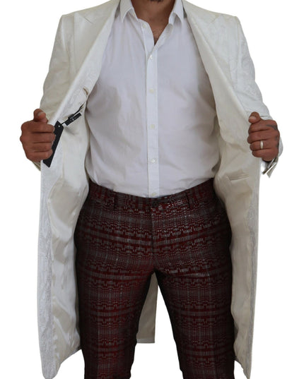 Dolce & Gabbana White Floral Brocade Trench Coat Jacket