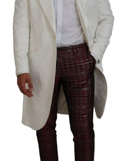 Dolce & Gabbana White Floral Brocade Trench Coat Jacket